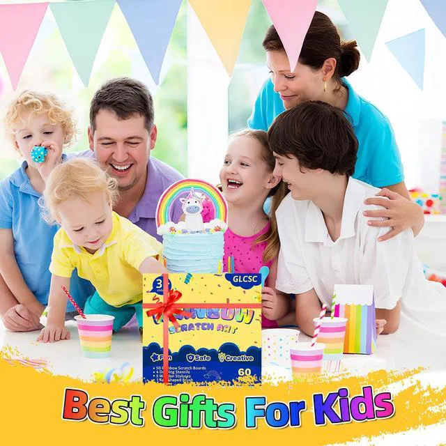Alt view image 6 of 6 - Scratch Art for Kids, 60 Pcs Rainbow Scratch Paper Art Kit with Gift Box | Arts and Crafts for Kids, Scratch Art Supplies, Fun Kid Activities for Classroom, Travel, Homeschool and Creative Play
