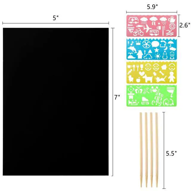 Alt view image 2 of 7 - 200 Pcs Scratch Paper Art Set, Scratch Off Magic Paper with 10 Stylus, 8 Stencils, Black Scratch Notes for Boys and Girls DIY Crafts Christmas Birthday Gift Cards