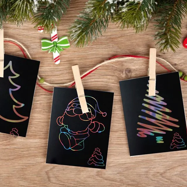 Alt view image 7 of 7 - 200 Pcs Scratch Paper Art Set, Scratch Off Magic Paper with 10 Stylus, 8 Stencils, Black Scratch Notes for Boys and Girls DIY Crafts Christmas Birthday Gift Cards