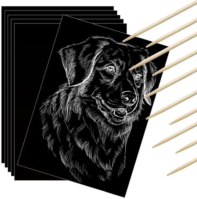Main image of 60 Pieces Scratch Paper Craft Art Set Adults Scratchboard Kits 7.2 x 5 Inch Black Scratch Off Paper Scratchboard Pad Art Supplies with Wooden Stylus for DIY Birthday Party Gift Supplies