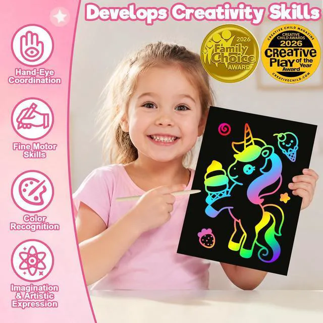 Alt view image 2 of 7 - 100Pcs Rainbow Scratch Paper Art Gifts, Arts and Crafts for Kids Toys | Rainbow Art Scratch for Girls Boys Christmas Birthday Gifts, Bulk Travel Games Activities Toys, Party Favors for Kids