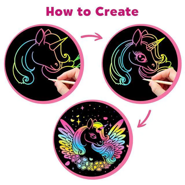 Alt view image 6 of 7 - 100Pcs Rainbow Scratch Paper Art Gifts, Arts and Crafts for Kids Toys | Rainbow Art Scratch for Girls Boys Christmas Birthday Gifts, Bulk Travel Games Activities Toys, Party Favors for Kids