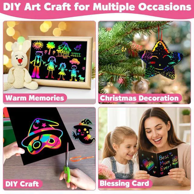 Alt view image 7 of 7 - 100Pcs Rainbow Scratch Paper Art Gifts, Arts and Crafts for Kids Toys | Rainbow Art Scratch for Girls Boys Christmas Birthday Gifts, Bulk Travel Games Activities Toys, Party Favors for Kids