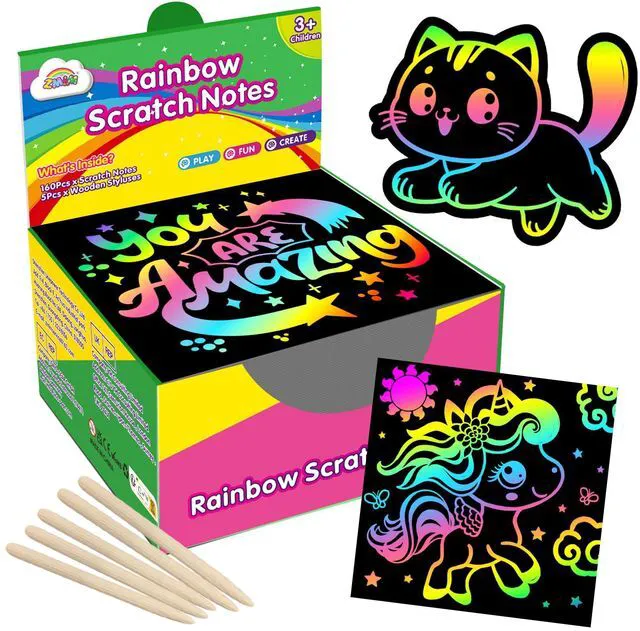 Main image of 165 Pcs Rainbow Scratch Paper Art Notes - Crafts for Kids Ages 4-8 | Mess Free Classroom Prizes,1st 2nd 3rd Grade School Activity Bulk, Back to School Gifts for Students from Teacher