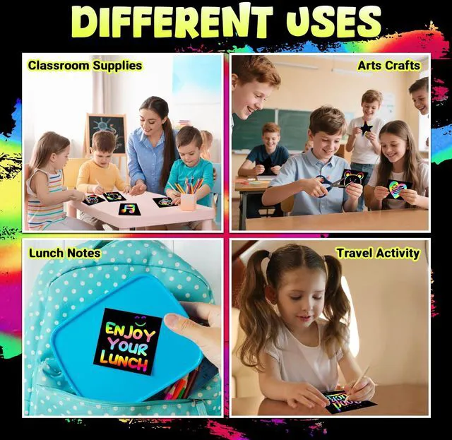Alt view image 5 of 6 - 165 Pcs Rainbow Scratch Paper Art Notes - Crafts for Kids Ages 4-8 | Mess Free Classroom Prizes,1st 2nd 3rd Grade School Activity Bulk, Back to School Gifts for Students from Teacher