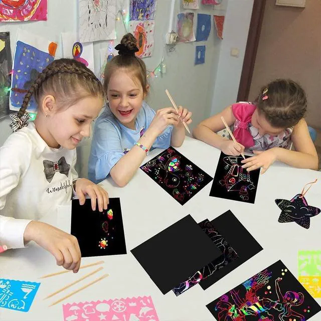 Alt view image 5 of 7 - 60 PCS Rainbow Scratch Art Paper for Kids, Magic Scratch Paper Off Set Art and Craft Supplies, Black Scratch Pads Party Game Activities Birthday Gifts for Girls Boys 3 4 5 6 7 8 9 Years Old