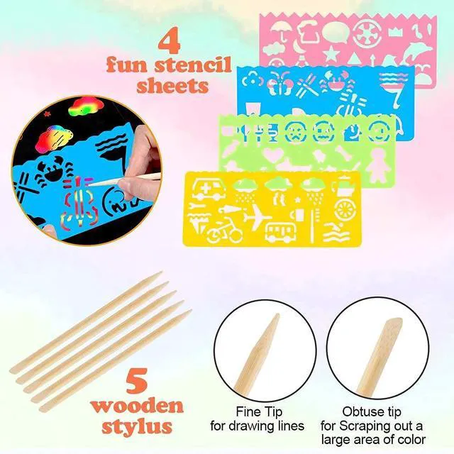 Alt view image 7 of 7 - 60 PCS Rainbow Scratch Art Paper for Kids, Magic Scratch Paper Off Set Art and Craft Supplies, Black Scratch Pads Party Game Activities Birthday Gifts for Girls Boys 3 4 5 6 7 8 9 Years Old