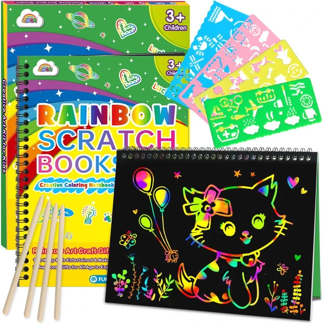 Main image of 2 Pack Rainbow Scratch Paper Notebooks: Art Crafts for Kids Ages 4-8 | Birthday Gift Games for Kids Girls Boys Kits School Party Toys Party Travel Activity