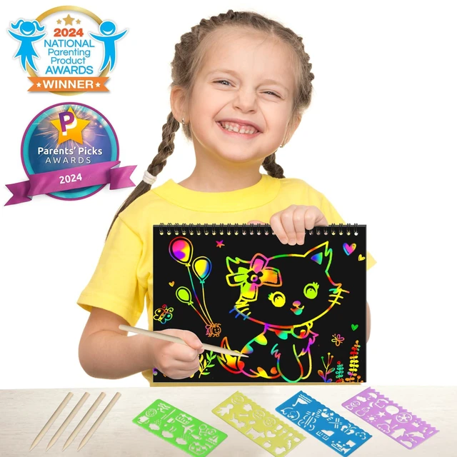 Alt view image 2 of 7 - 2 Pack Rainbow Scratch Paper Notebooks: Art Crafts for Kids Ages 4-8 | Birthday Gift Games for Kids Girls Boys Kits School Party Toys Party Travel Activity