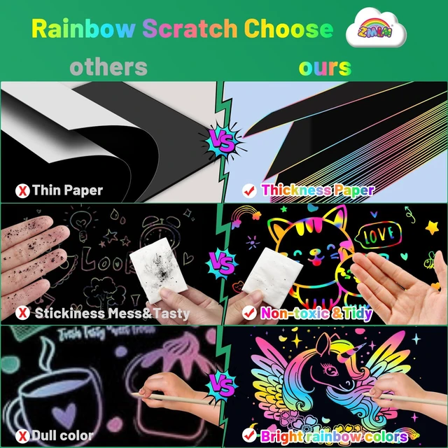 Alt view image 6 of 7 - 2 Pack Rainbow Scratch Paper Notebooks: Art Crafts for Kids Ages 4-8 | Birthday Gift Games for Kids Girls Boys Kits School Party Toys Party Travel Activity