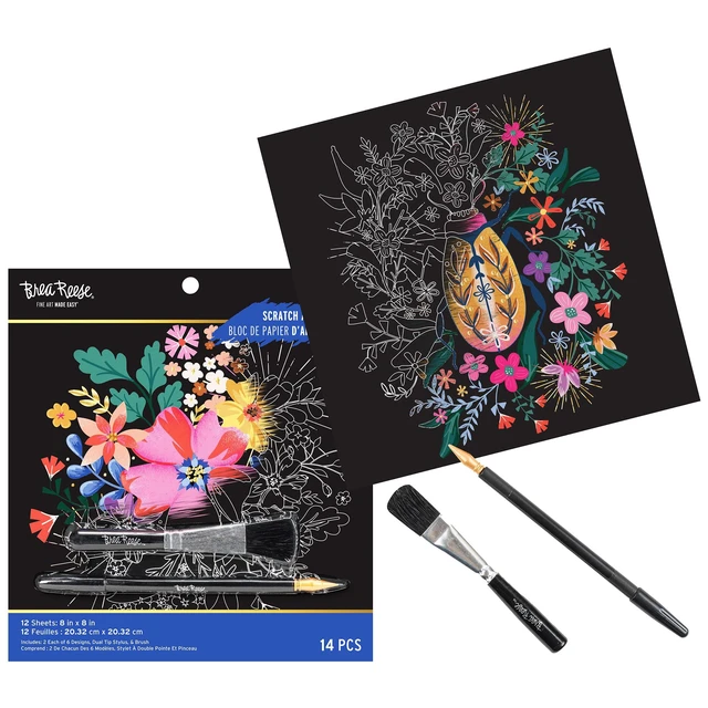 Alt view image 7 of 7 - Scratch Art Paper Pad - 12 Mystical Designs, 8x8 Metallic Kit | Metallic Guided Art Set for Adults Includes Brush and Dual-Sided Stylus, 12 Perforated Tear Out Sheets for Home Decor