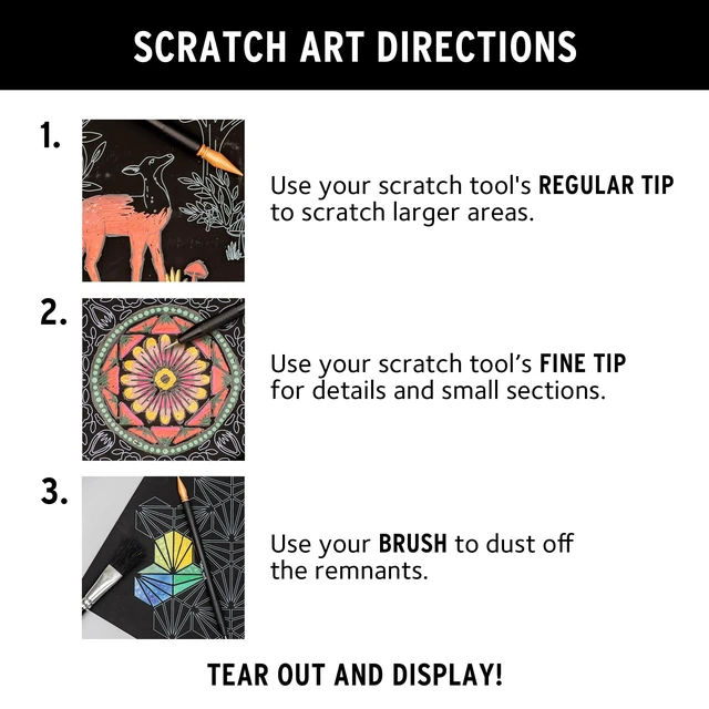 Alt view image 6 of 7 - Scratch Art Paper Pad - 12 Mystical Designs, 8x8 Metallic Kit | Metallic Guided Art Set for Adults Includes Brush and Dual-Sided Stylus, 12 Perforated Tear Out Sheets for Home Decor