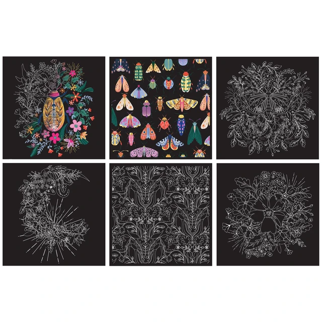 Alt view image 4 of 7 - Scratch Art Paper Pad - 12 Mystical Designs, 8x8 Metallic Kit | Metallic Guided Art Set for Adults Includes Brush and Dual-Sided Stylus, 12 Perforated Tear Out Sheets for Home Decor
