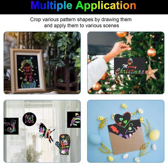 Alt view image 5 of 5 - 60 Pcs Scratch Art Rainbow Sets Magic Crafts Supplies Kits | easter gifts for kids 3-12 Birthday, party, classroom games