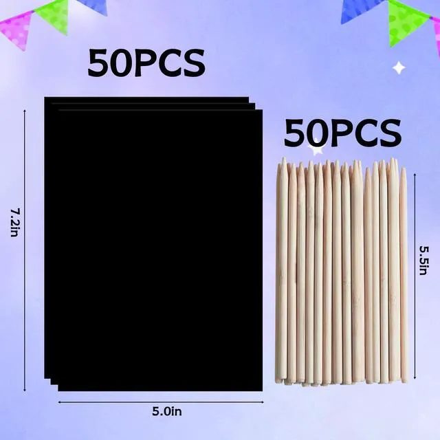 Alt view image 3 of 7 - 100Pcs Rainbow Scratch Paper Art Gifts, Arts and Crafts for Kids Toys | Rainbow Art Scratch for Girls Boys Christmas Birthday Gifts, Bulk Travel Games Activities Toys, Party Favors for Kids