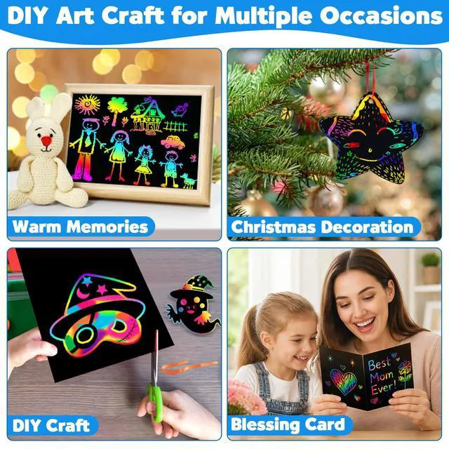 Alt view image 7 of 7 - 100Pcs Rainbow Scratch Paper Art Gifts, Arts and Crafts for Kids Toys | Rainbow Art Scratch for Girls Boys Christmas Birthday Gifts, Bulk Travel Games Activities Toys, Party Favors for Kids