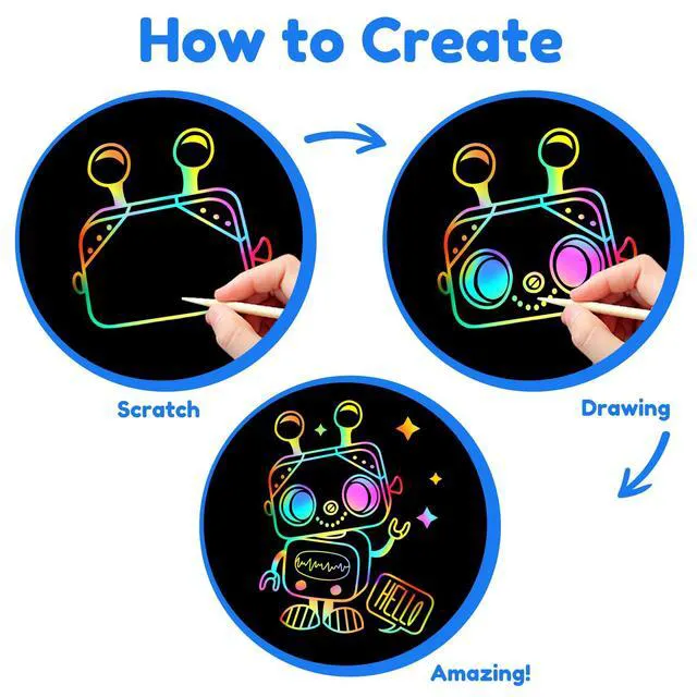 Alt view image 6 of 7 - 100Pcs Rainbow Scratch Paper Art Gifts, Arts and Crafts for Kids Toys | Rainbow Art Scratch for Girls Boys Christmas Birthday Gifts, Bulk Travel Games Activities Toys, Party Favors for Kids
