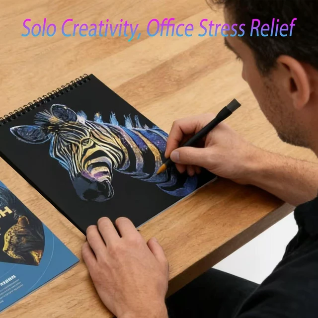 Alt view image 5 of 7 - Animal Series Scratch Art Adults 10-Page Mindfulness & Stress Relief Scratch Painting Kit Intricate Wildlife Designs Premium Black Rainbow Scratch Paper Creative Hobby & DIY Gift Idea