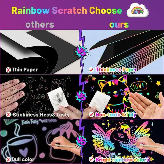Alt view image 3 of 7 - 100Pcs Rainbow Scratch Paper Art Set Craft Kits for Boys Girls | Birthday Gift Party Favor Classroom Activity Kids Crafts Black Scratch Off Paper Supplies Arts and Crafts for Kids 4-8 8-12