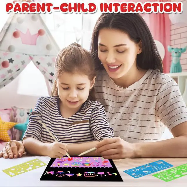 Alt view image 6 of 7 - 100Pcs Rainbow Scratch Paper Art Set Craft Kits for Boys Girls | Birthday Gift Party Favor Classroom Activity Kids Crafts Black Scratch Off Paper Supplies Arts and Crafts for Kids 4-8 8-12