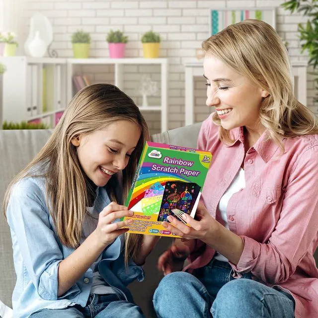 Alt view image 7 of 7 - 100Pcs Rainbow Scratch Paper Art Set Craft Kits for Boys Girls | Birthday Gift Party Favor Classroom Activity Kids Crafts Black Scratch Off Paper Supplies Arts and Crafts for Kids 4-8 8-12