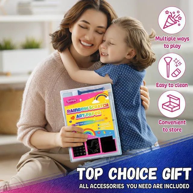 Alt view image 6 of 7 - 100 Pcs Scratch Art for Kids, Rainbow Scratch Paper Art and Crafts for Kids | Black Scratch Paper Kits School Supplies Classroom Prizes Travel Toys Birthday Party Favors Games Gifts for Ages 4-8 8-12