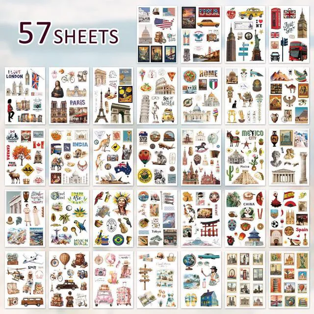Alt view image 3 of 7 - 57 Sheets Vintage Travel Scrapbook Sticker Book, 500+ Vintage & Modern Stickers for Scrapbooking, 25 Pcs Ephemera Papers Art Scrapbook Supplies for Adults Teens Women Girls Junk Journal Journaling