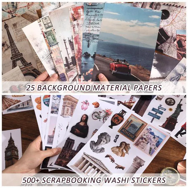 Alt view image 6 of 7 - 57 Sheets Vintage Travel Scrapbook Sticker Book, 500+ Vintage & Modern Stickers for Scrapbooking, 25 Pcs Ephemera Papers Art Scrapbook Supplies for Adults Teens Women Girls Junk Journal Journaling