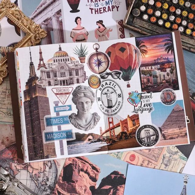 Alt view image 7 of 7 - 57 Sheets Vintage Travel Scrapbook Sticker Book, 500+ Vintage & Modern Stickers for Scrapbooking, 25 Pcs Ephemera Papers Art Scrapbook Supplies for Adults Teens Women Girls Junk Journal Journaling