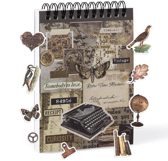 Main image of 595Pcs Vintage Washi Stickers for Junk Journaling | 50 Sheets pre-cut dark academia ephemera in a portable booklet. No-residue washi material perfect for DIY scrapbooks