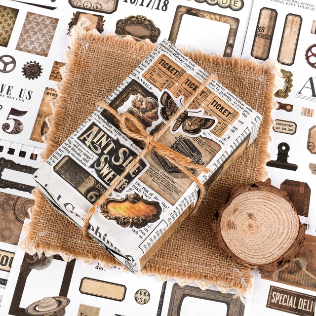 Alt view image 7 of 7 - 595Pcs Vintage Washi Stickers for Junk Journaling | 50 Sheets pre-cut dark academia ephemera in a portable booklet. No-residue washi material perfect for DIY scrapbooks