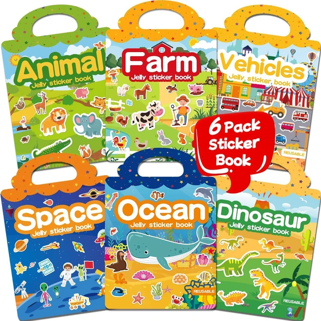 Main image of 6 Sets Reusable Sticker Book for Toddlers 3-6, Jelly Stickers Book for Kids, Travel Sticker Activity Toys for Childs 3 4 5 6 Years Girls & Boys Best Gifts