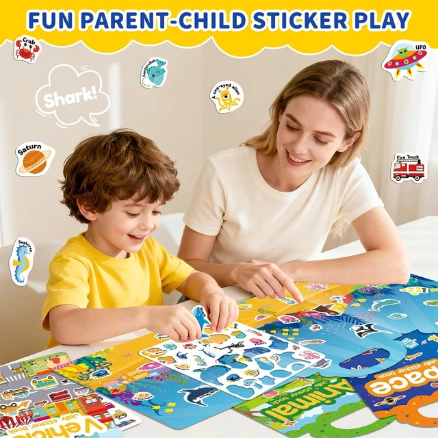 Alt view image 2 of 7 - 6 Sets Reusable Sticker Book for Toddlers 3-6, Jelly Stickers Book for Kids, Travel Sticker Activity Toys for Childs 3 4 5 6 Years Girls & Boys Best Gifts