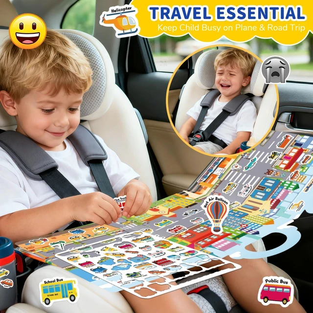 Alt view image 3 of 7 - 6 Sets Reusable Sticker Book for Toddlers 3-6, Jelly Stickers Book for Kids, Travel Sticker Activity Toys for Childs 3 4 5 6 Years Girls & Boys Best Gifts
