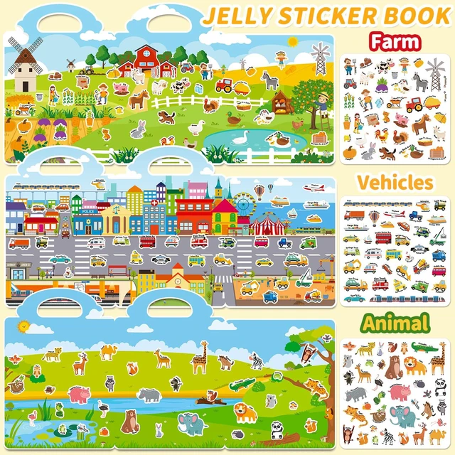 Alt view image 4 of 7 - 6 Sets Reusable Sticker Book for Toddlers 3-6, Jelly Stickers Book for Kids, Travel Sticker Activity Toys for Childs 3 4 5 6 Years Girls & Boys Best Gifts