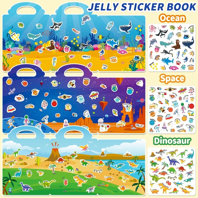 Alt view image 5 of 7 - 6 Sets Reusable Sticker Book for Toddlers 3-6, Jelly Stickers Book for Kids, Travel Sticker Activity Toys for Childs 3 4 5 6 Years Girls & Boys Best Gifts