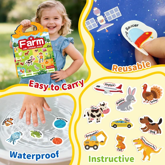 Alt view image 6 of 7 - 6 Sets Reusable Sticker Book for Toddlers 3-6, Jelly Stickers Book for Kids, Travel Sticker Activity Toys for Childs 3 4 5 6 Years Girls & Boys Best Gifts