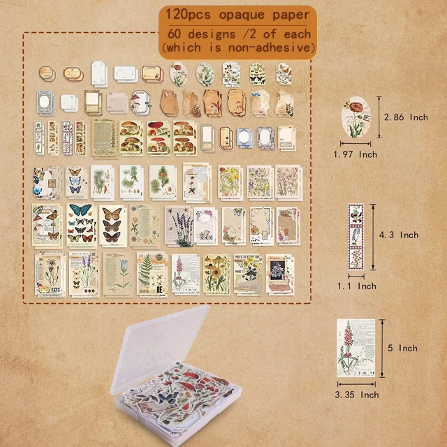 Alt view image 3 of 7 - 200Pcs Vintage Scrapbook Stickers, Aesthetic Junk Journal Stamping Supplies Kit, Scrapbooking Ephemera Washi Paper for Bullet Journaling Planners Diary Collage