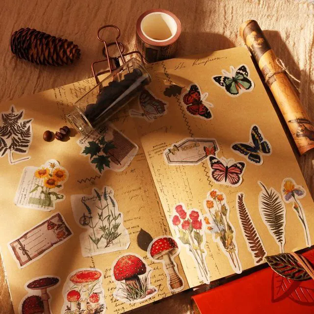 Alt view image 4 of 7 - 200Pcs Vintage Scrapbook Stickers, Aesthetic Junk Journal Stamping Supplies Kit, Scrapbooking Ephemera Washi Paper for Bullet Journaling Planners Diary Collage