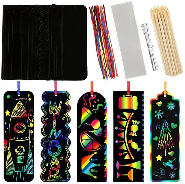Main image of Scratch Art for Kids, 40 Sets in 5 Styles Scratch Art Bookmarks | Rainbow Scratch Art Bookmarks, Bulk Magic Scratch Paper for Kids, DIY Crafts, Birthday Party Favors, Classroom Activities