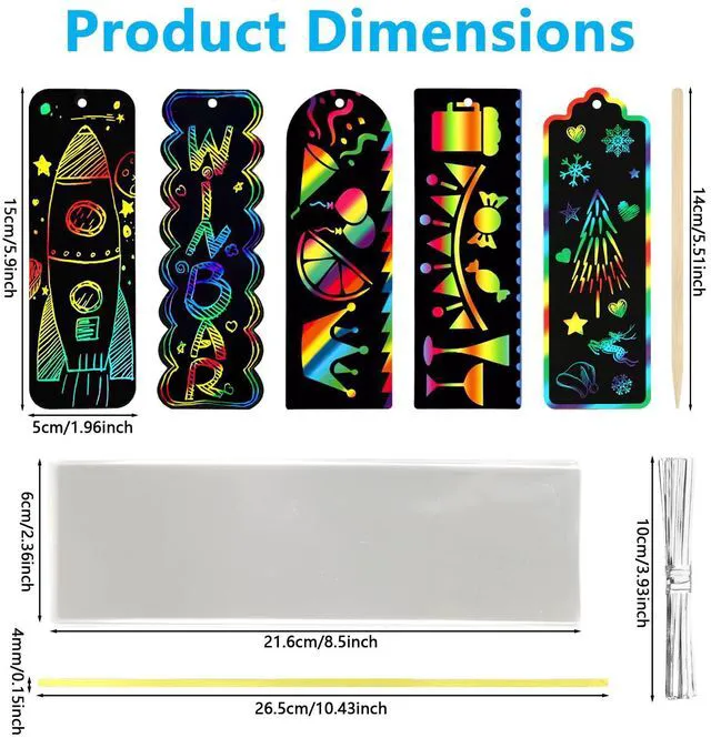 Alt view image 2 of 6 - Scratch Art for Kids, 40 Sets in 5 Styles Scratch Art Bookmarks | Rainbow Scratch Art Bookmarks, Bulk Magic Scratch Paper for Kids, DIY Crafts, Birthday Party Favors, Classroom Activities