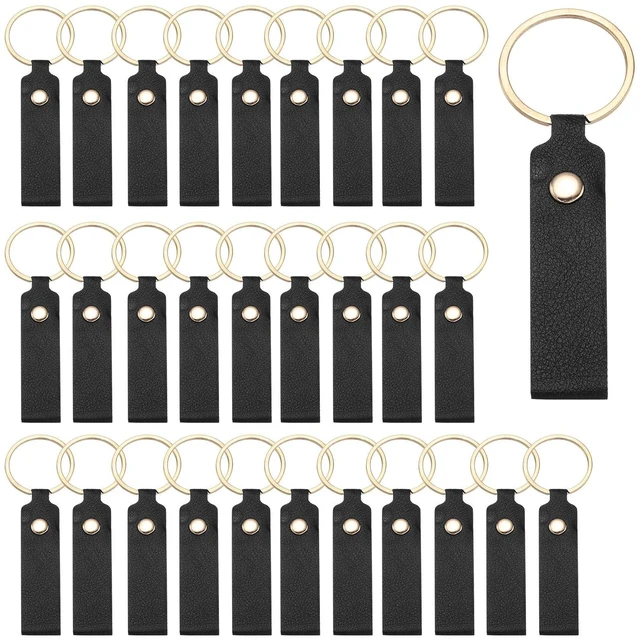Main image of 40 Pcs PU Leather Keychain Blanks Bulk Laser Engraving Keychain Leather Key Fob Kit with Key Rings for DIY Supplies Gifts (Black, 3.7" x 0.7")