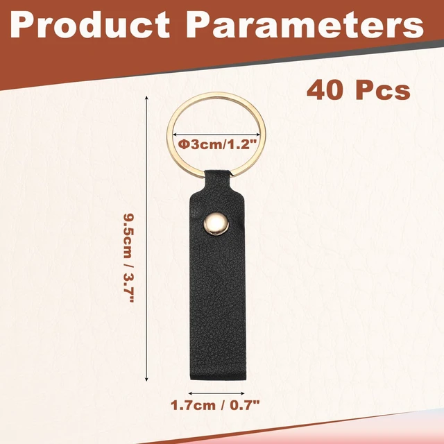 Alt view image 2 of 6 - 40 Pcs PU Leather Keychain Blanks Bulk Laser Engraving Keychain Leather Key Fob Kit with Key Rings for DIY Supplies Gifts (Black, 3.7" x 0.7")