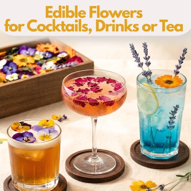 Alt view image 6 of 7 - 70 Pcs Edible Flowers for Cocktails & Cake Decorating Real Dried Edible Flowers Cupcake Toppers, Food Grade Edible Pressed Flowers for Drinks, Garnish & Crafts (Pansies, Rose, Calendula, Lavender)