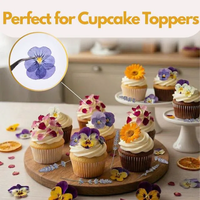 Alt view image 7 of 7 - 70 Pcs Edible Flowers for Cocktails & Cake Decorating Real Dried Edible Flowers Cupcake Toppers, Food Grade Edible Pressed Flowers for Drinks, Garnish & Crafts (Pansies, Rose, Calendula, Lavender)