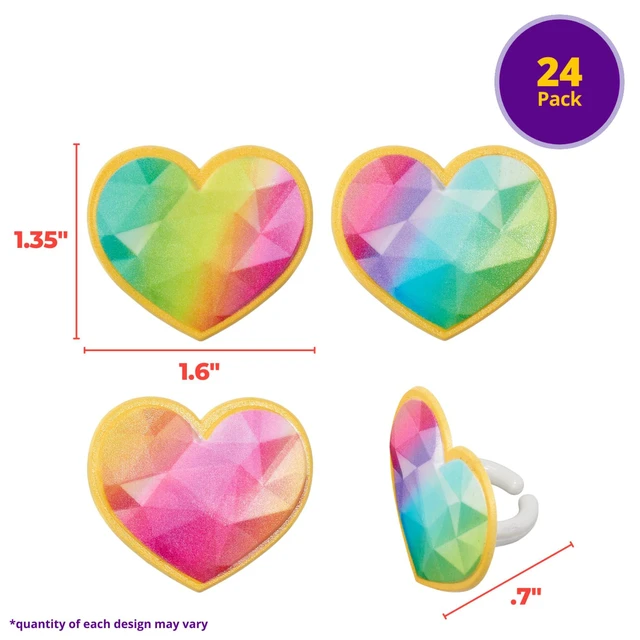 Alt view image 4 of 7 - Rainbow Prism Heart Cupcake Rings, Cake Toppers, Multicolored Food Safe Decorations For Parties 24 Pack