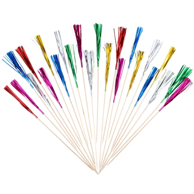 Alt view image 2 of 7 - 100 Pcs Foil Firework Cupcake Toppers Sparkle Tinsel Cupcake Picks 9 Inch Happy Birthday Cake Toppers Drink Cocktail Picks Stirrers for Christmas Baby Shower Birthday Party Decors Supplies