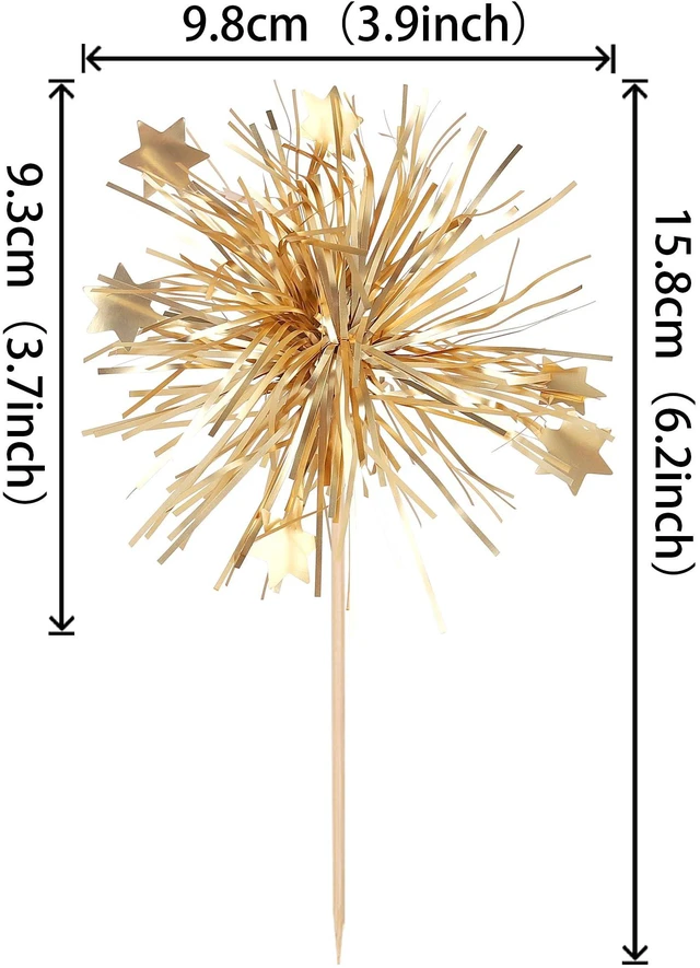 Alt view image 2 of 7 - 30 PCS Foil Firework Cupcake Toppers Happy Birthday Cake Toppers Star Sparkle Tinsel Flower Drink Stirrers Cocktail Fruit Toothpicks for Valentine's Day Baby Shower Birthday Party Supplies Gold