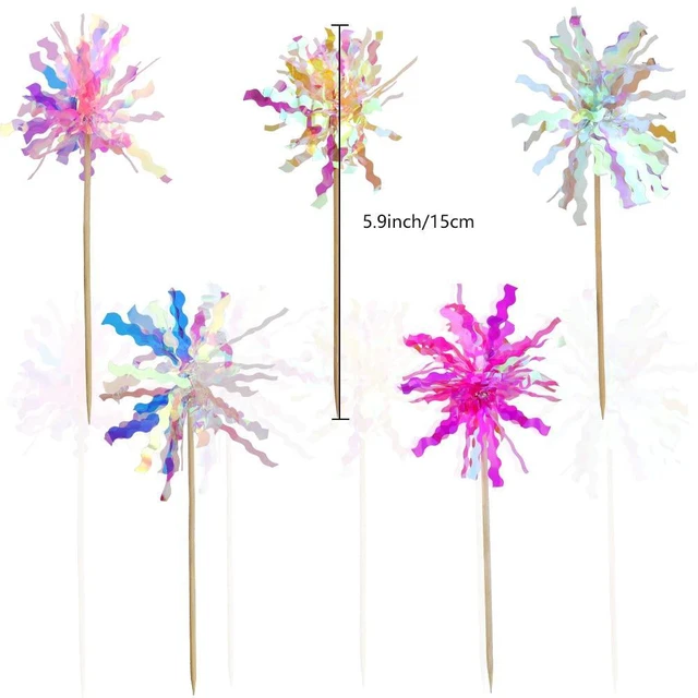 Alt view image 2 of 7 - 10 Pcs Happy Birthday Toppers, Sparkle Foil Cupcake Picks for Party | Foil Firework, Sparkle Tinsel, Drink Stirrers, Flowers Cake Decoration, Cocktail Food Fruit Toothpick
