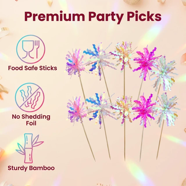 Alt view image 3 of 7 - 10 Pcs Happy Birthday Toppers, Sparkle Foil Cupcake Picks for Party | Foil Firework, Sparkle Tinsel, Drink Stirrers, Flowers Cake Decoration, Cocktail Food Fruit Toothpick